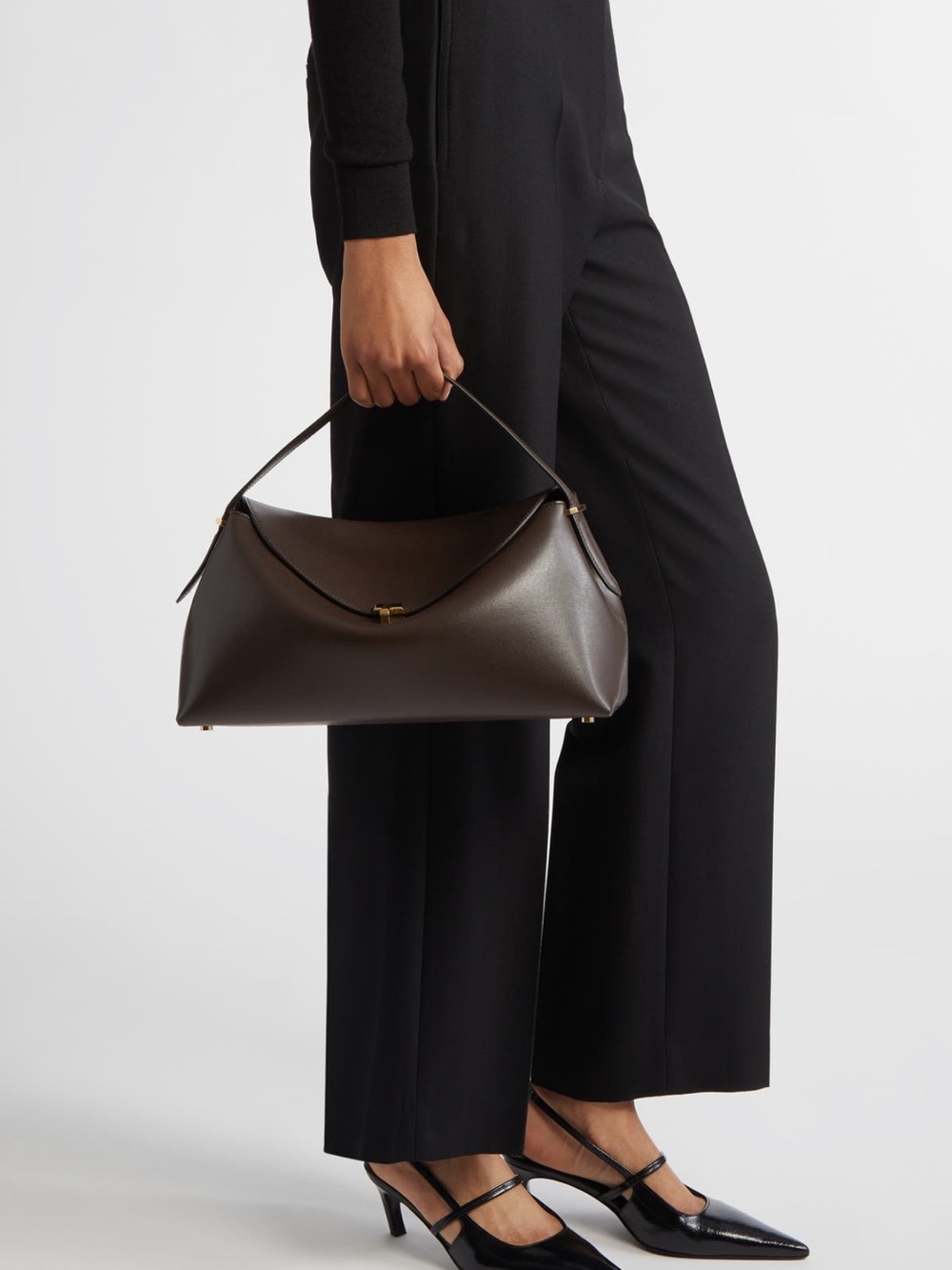 Toteme Black Leather Shoulder Bag with Gold Hardware Accent